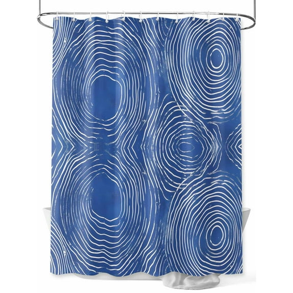 Abstract Shower Curtain, Striped Round Hollow Circle Bathroom Decor Curtains Set with Hooks, Blue White Waterproof Fabric Home Accessories, Stall 36 X 72 Inch