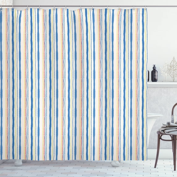 Abstract Shower Curtain, Vertical Stripes and Lines Pattern with Torn Paper Effect Digital Illustration, Fabric Bathroom Set with Hooks, 69W X 84L Inches Extra Long, Multicolor, by Ambesonne