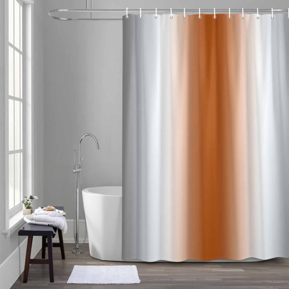 Abstract Shower Curtain for Bathroom Decor, Dark Gray Orange Gradient Ombre Waterproof Fabric Shower Curtain, 72"x72" Set with 12 Hooks