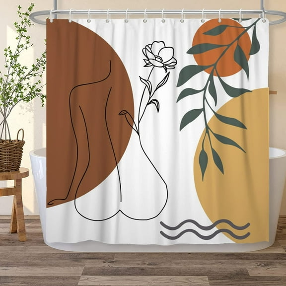 Abstract Shower Curtain for Bathroom, Modern Art Design, Minimalist Aesthetic Women Body Theme, Waterproof, 12 Hooks, 72 Inches