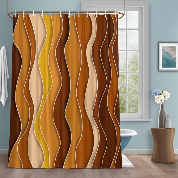 Abstract Shower Curtains for Bathroom, Orange Gradient Waves Beach Lines Washable Fabric Shower Curtain with Hooks Waterproof Bathroom Decor Sets, 72 x 84 Inches