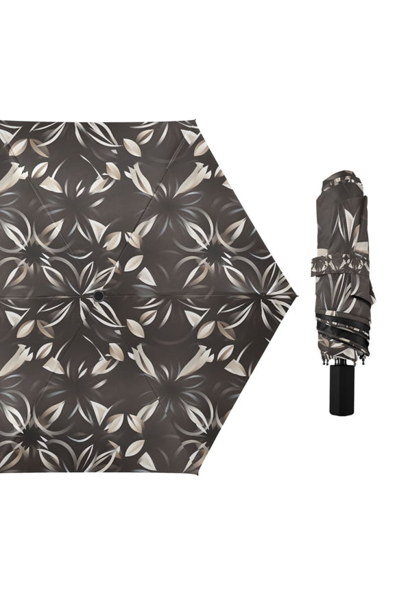 Abstract Silver Flower Compact Sun Umbrella Windproof Travel Umbrellas for Rain Strong Portable UV Protection