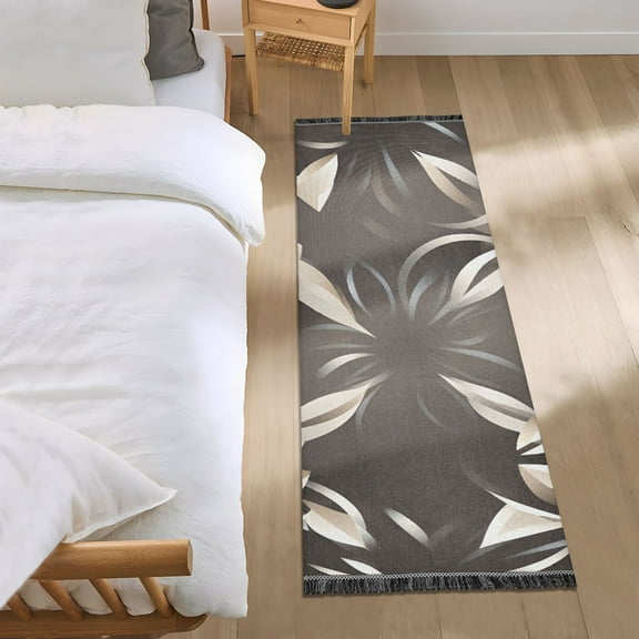 Abstract Silver Flower Runner Area Rug 2x6 Soft Non-Slip Washable Bedside Carpet for Hallway Bedroom Living Room Home Decor