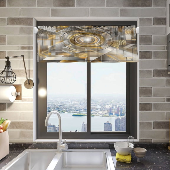 Abstract Silver Geometric Valance Curtains Rod Pocket for Kitchen Living Room Windows Farmhouse Decor 54x18