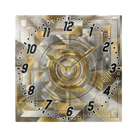 Abstract Silver Geometric Wall Clock Battery Operated Silent Non-Ticking Bedroom Office Kitchen Home School Decor 7.8"(Gold)