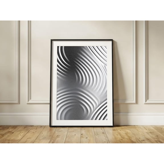 Abstract Silver Waves Metal Print Futuristic Ripple Texture Modern Office Wall Art, Unframed Paper Print