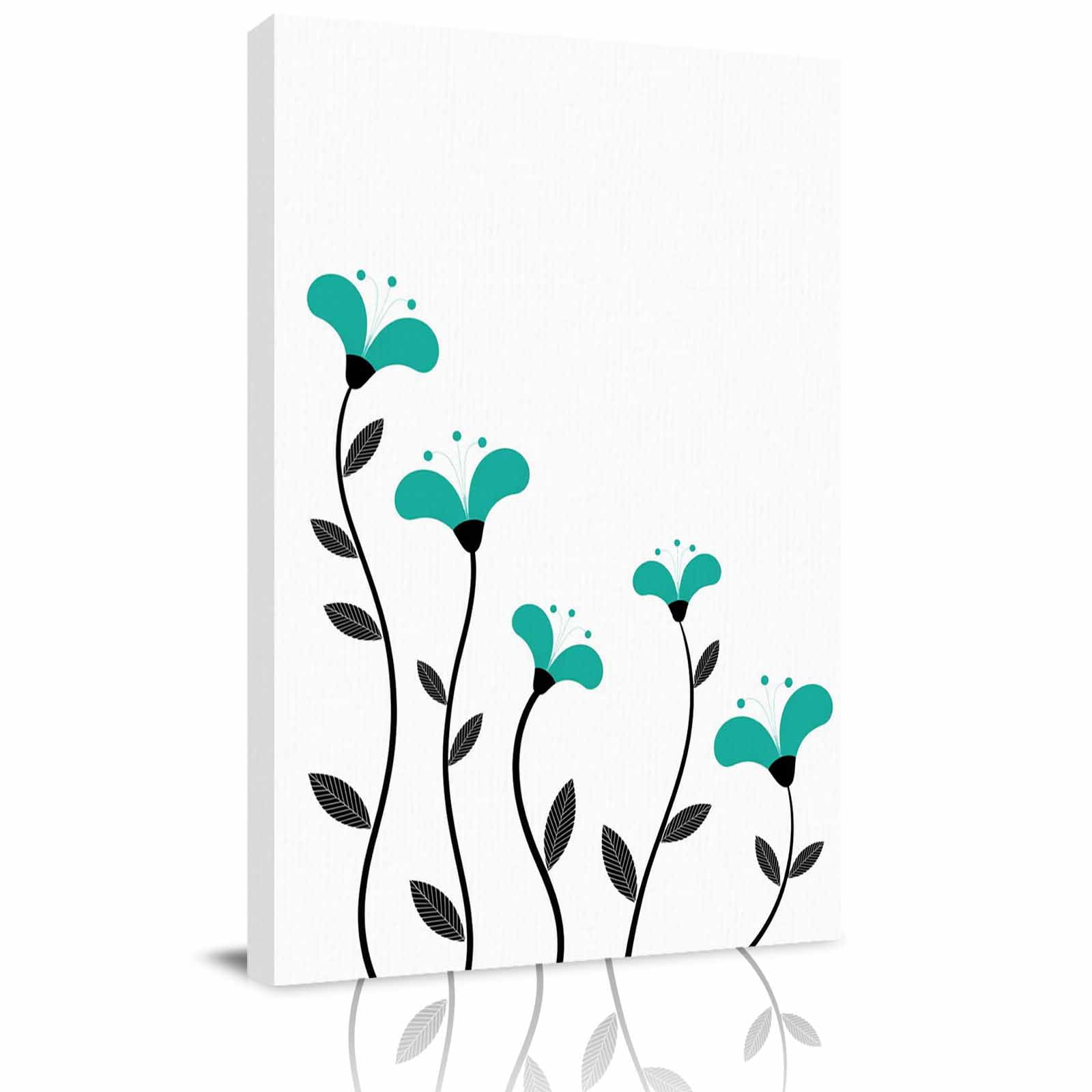Abstract Simple Floral Canvas Wall Art for Living Room, Teal Green ...