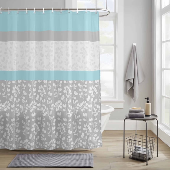 Abstract Sky Fabric Shower Curtain for Bathroom Waterproof Polyester Bath Curtain with 12 Hooks Blue Grey Stripes Floral Plant Modern Vintage Washable Shower Curtain with Grommets 36"x72"
