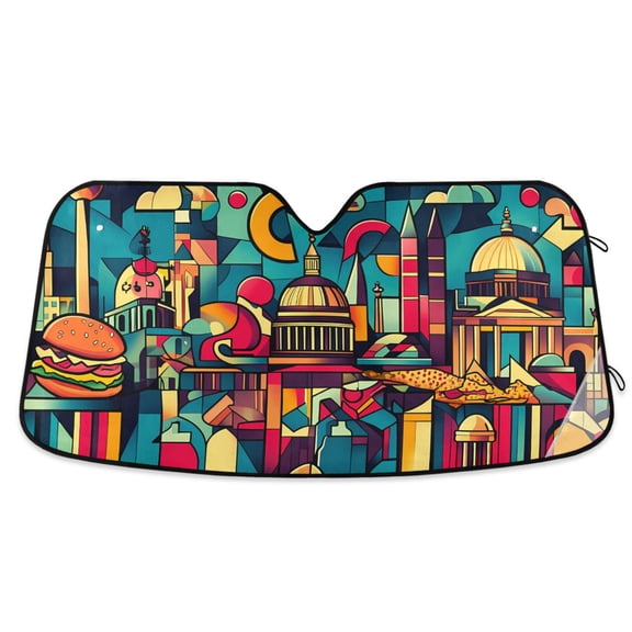 Abstract Skyline Car Windshield Sun Shade Foldable Car Front Window Visor Heat and UV Protection 55x27.6