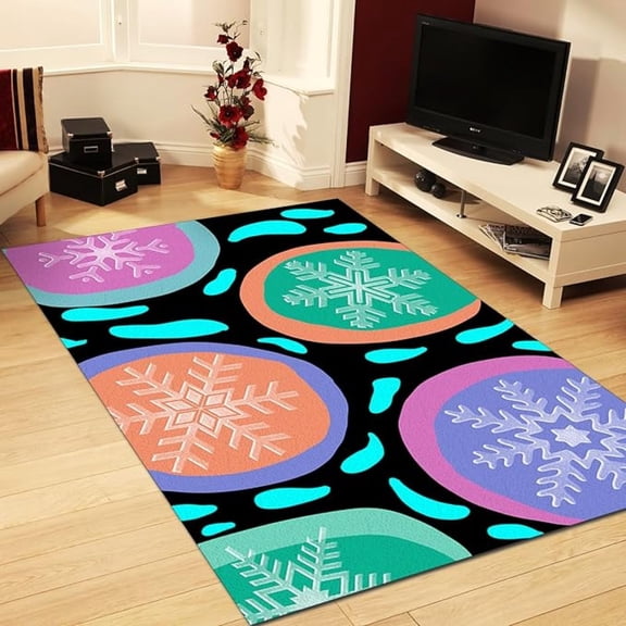 Abstract Sliced Fruit Large Area Rug, Snowflake Ice Crystal Non Slip Stain Resistant Print Rugs, Soft Machine Washable Carpet For Indoor Bedroom Living Room Office Decor Rug 5x8ft
