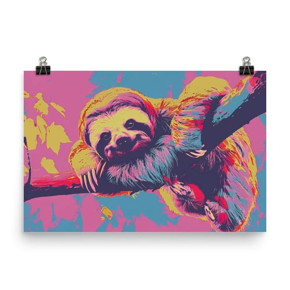 Abstract Sloth Painting Poster Animal Wall Art Boho Home Decor Maximalist Design (12″×18″)