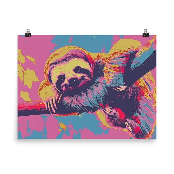 Abstract Sloth Painting Poster Animal Wall Art Boho Home Decor Maximalist Design (18″×24″)