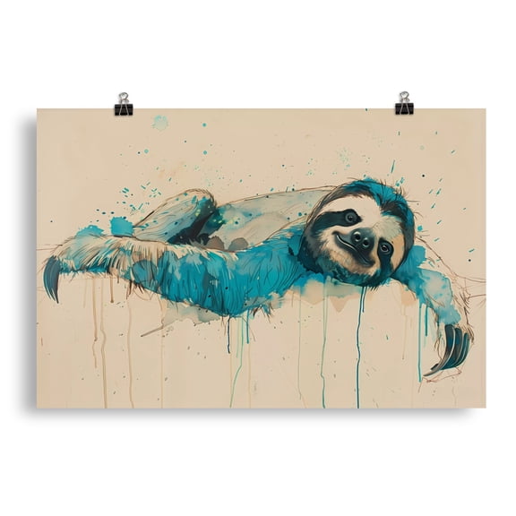 Abstract Sloth Painting Poster Animal Wall Art Boho Home Decor Maximalist Design (20″×30″)
