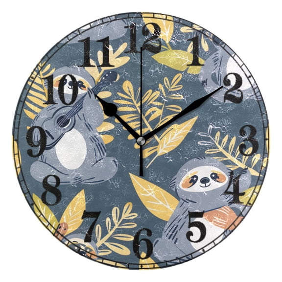 Abstract Sloth Playing Guitar Silent Wall Clock 10" Non-Ticking Battery Clock