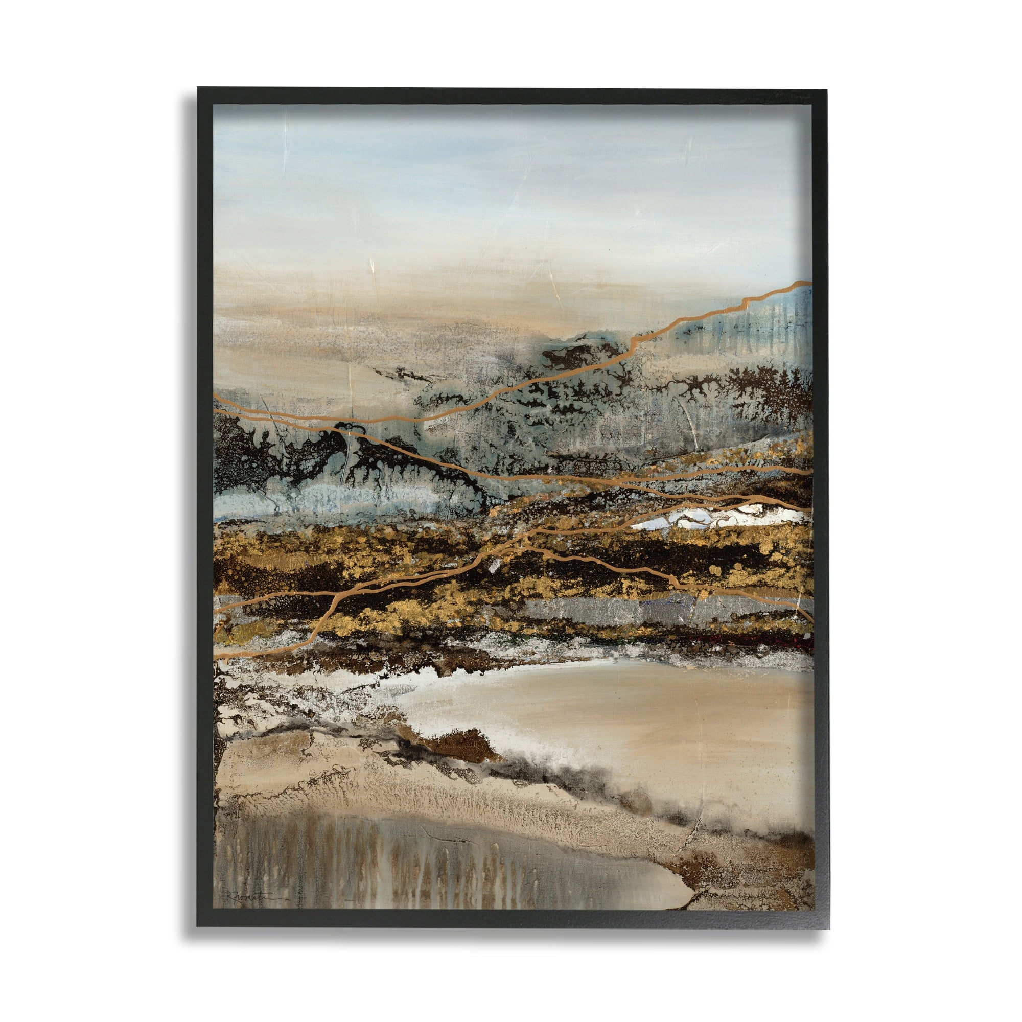 Abstract Snowy Mountain Range Detailed Linework 11 in x 14 in Framed Painting Art Print, by Stupell Home Décor