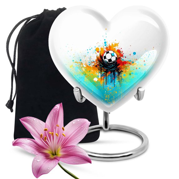 Abstract Soccer Ball Art Design - Funeral Urns For Adult - Large Heart Decorative Urn - 8 Inch - Heart Adult Cremation Urns - Human Remains Urn - Large Heart Cremation Urns - Urns For Adults Men