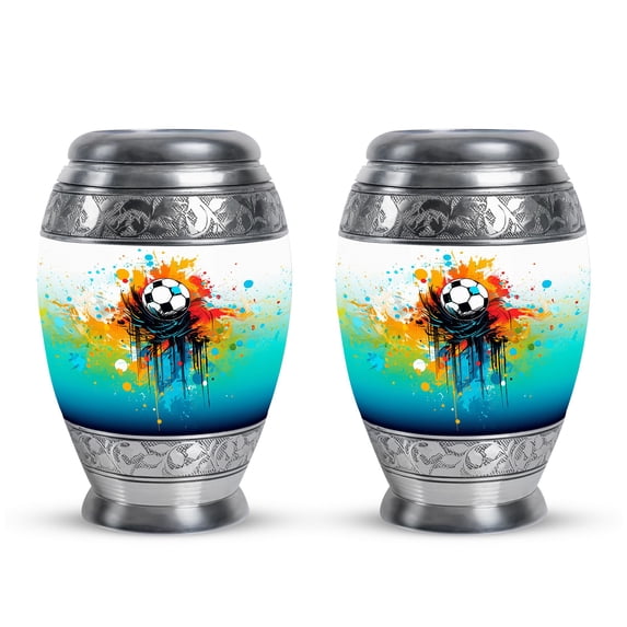 Abstract Soccer Ball Art Design - Small Keepsake Urn - Keep Sake For Ashes - 3 Inch - Pack Of 2 - Human Ashes Urn - Urns For The Ashes - Funeral Cremation Urns For Ashes - Mini Keepsake Urns