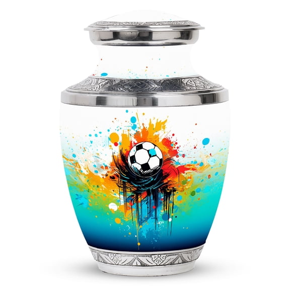 Abstract Soccer Ball Art Design Time-Honored Large Urn for Cremation Ashes - Adult Male Serenity Funeral Urns For Human Ashes - Memorial Urns 10 Inch