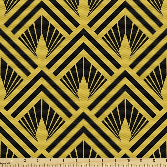 Ambesonne Abstract Fabric by the Yard Upholstery, Art Deco Inspired Design, 1 Yard, Yellow Charcoal Grey