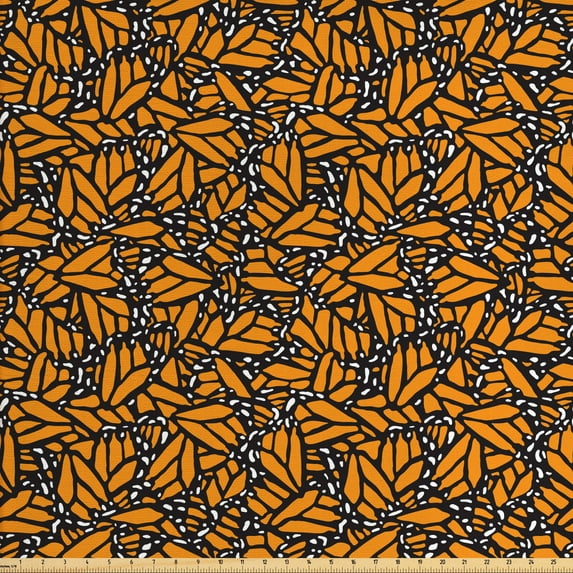 Ambesonne Abstract Fabric by the Yard Upholstery, Butterfly Wing Pattern, 3 Yards, Black Orange and White
