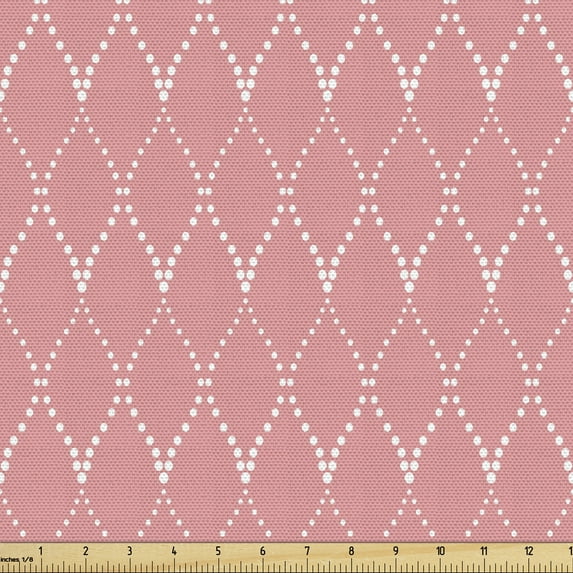 Ambesonne Abstract Fabric by the Yard Upholstery, Diamond Like Shapes Design, 3 Yards, Pale Pink and White