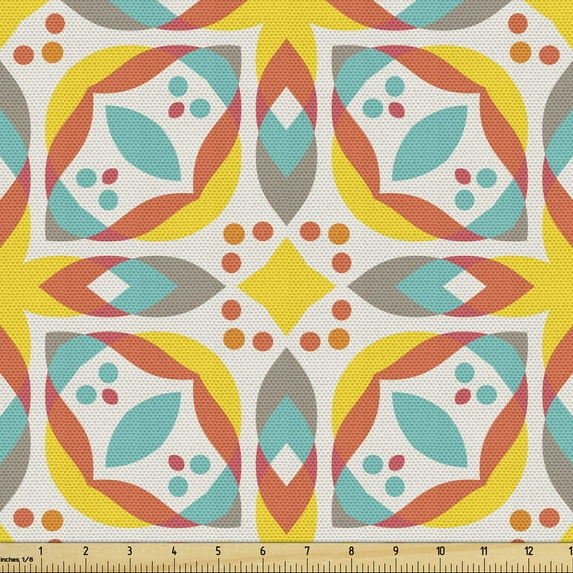 Ambesonne Abstract Fabric by the Yard Upholstery, Vintage Flower Inspiration, 1 Yard, Multicolor