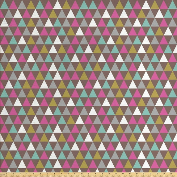 Abstract Sofa Upholstery Fabric by the Yard, Colorful Geometric Pattern of Triangles in Earthy Natural Tones Vintage Feels, Decorative Fabric for DIY and Home Accents, Multicolor by Ambesonne