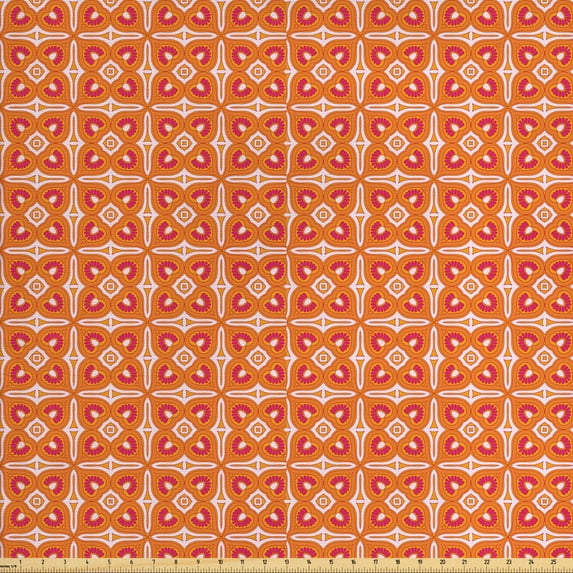 Ambesonne Abstract Fabric by the Yard Upholstery, Colorful Art Deco Floral, 5 Yards, Pale Vermilion and Magenta