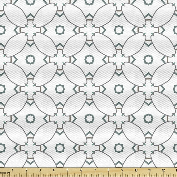 Ambesonne Abstract Fabric by the Yard Upholstery, Oval Shapes and Squares, 1 Yard, Dark Grey White