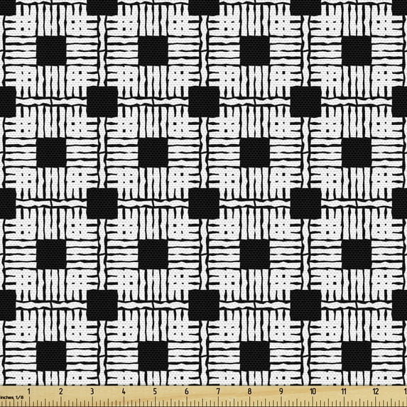 Abstract Sofa Upholstery Fabric by the Yard, Continuing Monochrome Art of Squares and Stripes Simplistic Details, Decorative Fabric for DIY and Home Accents, Charcoal Grey White by Ambesonne
