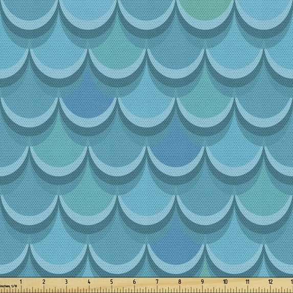 Abstract Sofa Upholstery Fabric by the Yard, Continuous Minimalist Fish Scale Green Blue Tones Illustration, Decorative Fabric for DIY and Home Accents, Dark Seafoam Sea Blue by Ambesonne