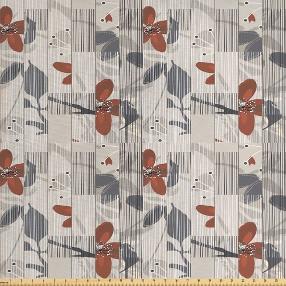 Ambesonne Abstract Fabric by the Yard Upholstery, Blooming Spring Plants, 5 Yards, Dark Taupe Ruby