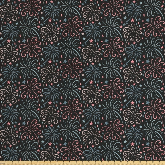 Abstract Sofa Upholstery Fabric by the Yard, Floral Inspired Fireworks and Ornamental Elements Celebration Themed, Decorative Fabric for DIY and Home Accents, Dark Brown Multicolor by Ambesonne