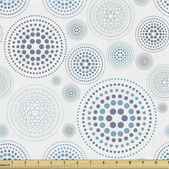 Abstract Sofa Upholstery Fabric by the Yard, Geometric Circle Shapes and Little Dots Moroccan Ethnic Mosaic Style, Decorative Fabric for DIY and Home Accents, Blue Grey and White by Ambesonne