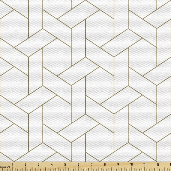 Ambesonne Abstract Fabric by the Yard Upholstery, Geometric Modern Trellis, 2 Yards, Sand Brown White