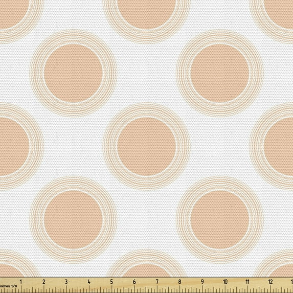 Abstract Sofa Upholstery Fabric by the Yard, Geometric Pattern of Concentric Polka Dots Pastel Minimalistic Design, Decorative Fabric for DIY and Home Accents, White and Pale Peach by Ambesonne
