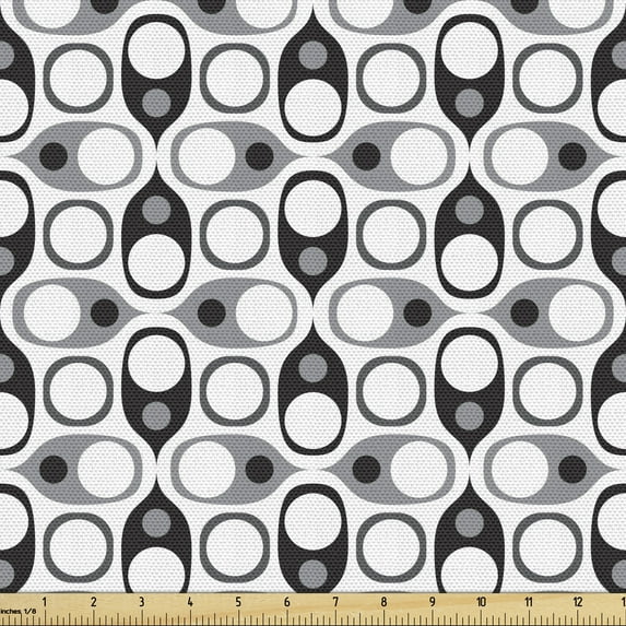 Abstract Sofa Upholstery Fabric by the Yard, Geometric Quirky Forms in Symmetric Style Minimalist Creative Design, Decorative Fabric for DIY and Home Accents, Grey Black and White by Ambesonne