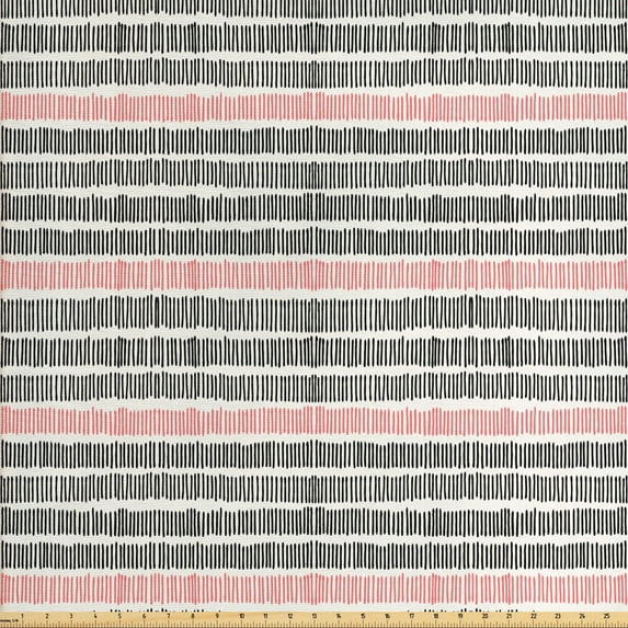 Ambesonne Abstract Fabric by the Yard Upholstery, Retro Lines Hipster, 2 Yards, Black Coral White