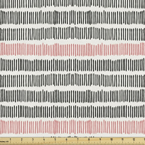 Ambesonne Abstract Fabric by the Yard Upholstery, Retro Lines Hipster, 1 Yard, Black Coral White