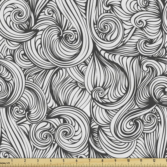 Abstract Sofa Upholstery Fabric by the Yard, Hand Drawn Style Doodle Hair Like Curlicue Waves Repetition, Decorative Fabric for DIY and Home Accents, Charcoal Grey Pale Grey by Ambesonne