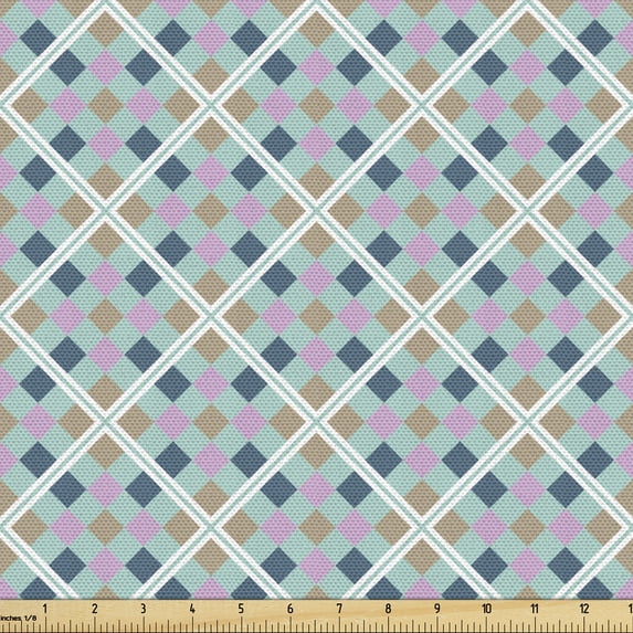 Abstract Sofa Upholstery Fabric by the Yard, Illustration of Diagonal Squares in Natural Tones Simplistic and Geometric Design, Decorative Fabric for DIY and Home Accents, Multicolor by Ambesonne