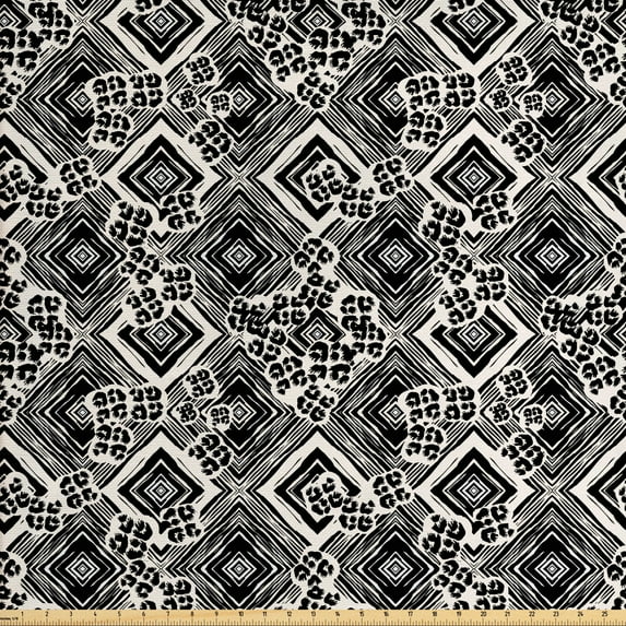 Ambesonne Abstract Fabric by the Yard Upholstery, Ink Brush Style Argyle, 5 Yards, Pale Eggshell Black
