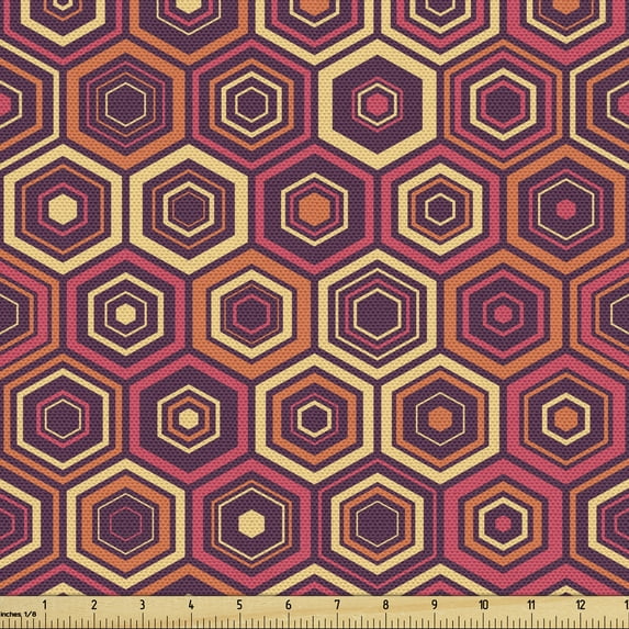 Abstract Sofa Upholstery Fabric by the Yard, Intricate Hexagons and Monochrome Print, Decorative Fabric for DIY and Home Accents, Burnt Sienna Multicolor by Ambesonne