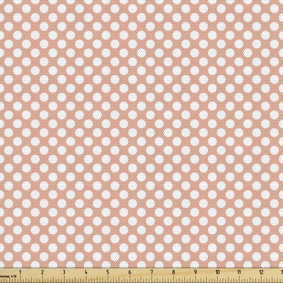 Ambesonne Abstract Fabric by the Yard Upholstery, Monochrome Polka Dots Art, 1 Yard, Peach and White