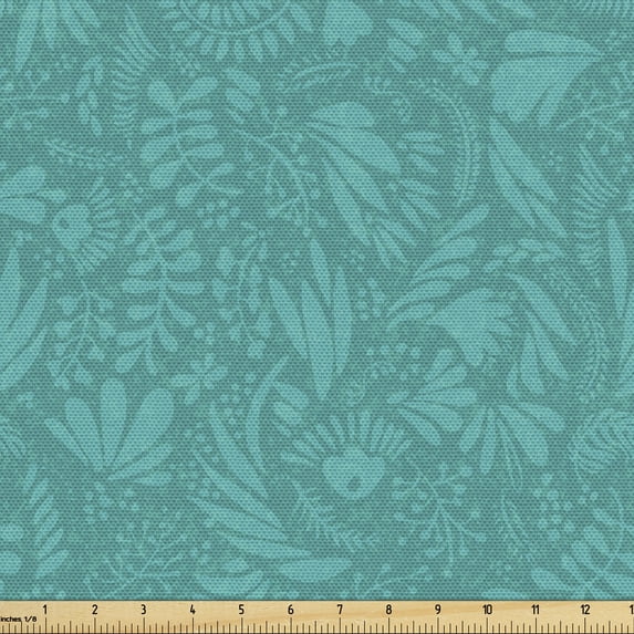 Ambesonne Abstract Fabric by the Yard Upholstery, Bluish Botanical Motifs, 2 Yards, Dark Seafoam and Teal