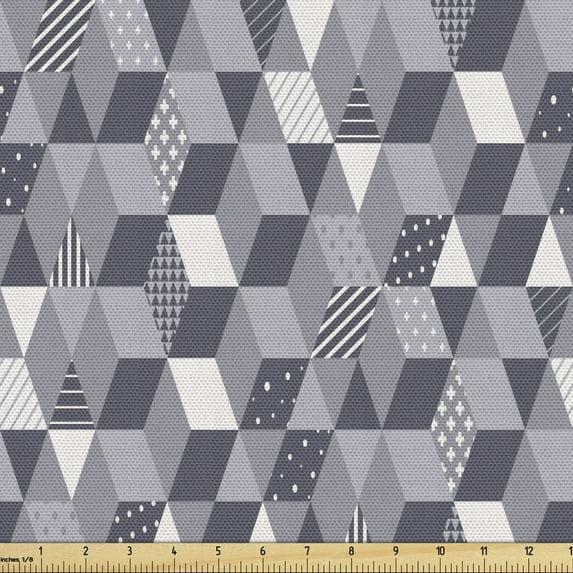 Ambesonne Abstract Fabric by the Yard Upholstery, Optical Illusion Squares, 5 Yards, Purpleblue Eggplant