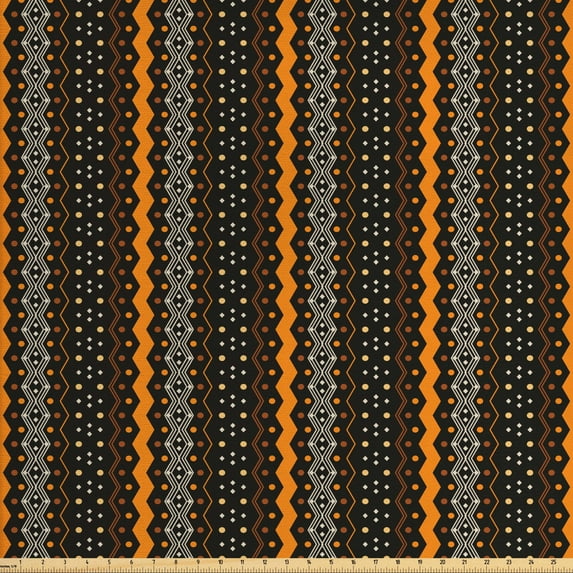 Ambesonne Abstract Fabric by the Yard Upholstery, Folk, 10 Yards, Marigold and Black