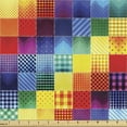 thumbnail image 1 of Ambesonne Retro Fabric by the Yard Upholstery, Rainbow Retro Patchwork, 1 Yard, Multicolor, 1 of 5