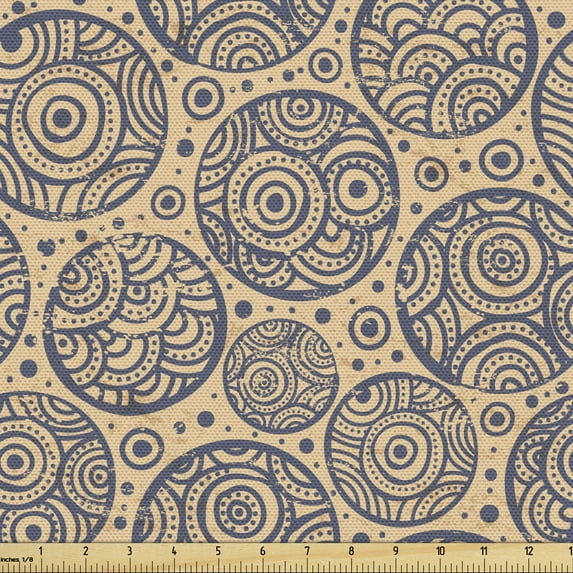 Ambesonne Abstract Fabric by the Yard Upholstery, Circle Dots Arrangement, 5 Yards, Pastel Brown Purpleblue