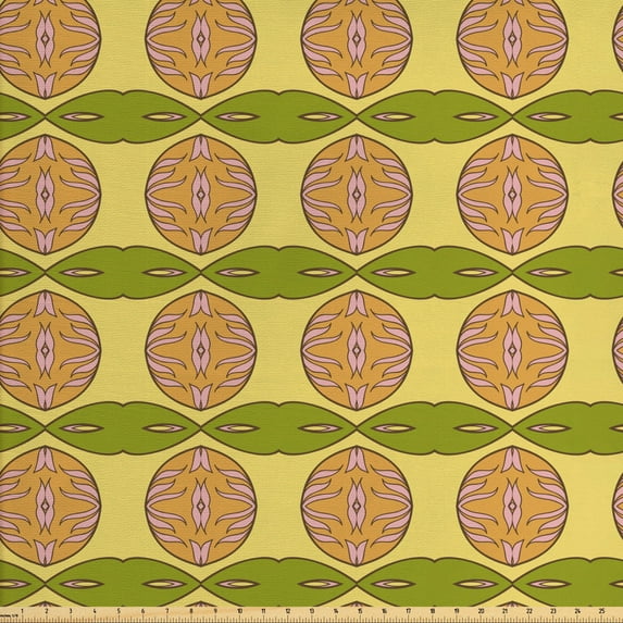 Abstract Sofa Upholstery Fabric by the Yard, Round Floral Shapes and Horizontal Leafy Details, Decorative Fabric for DIY and Home Accents, Multicolor by Ambesonne